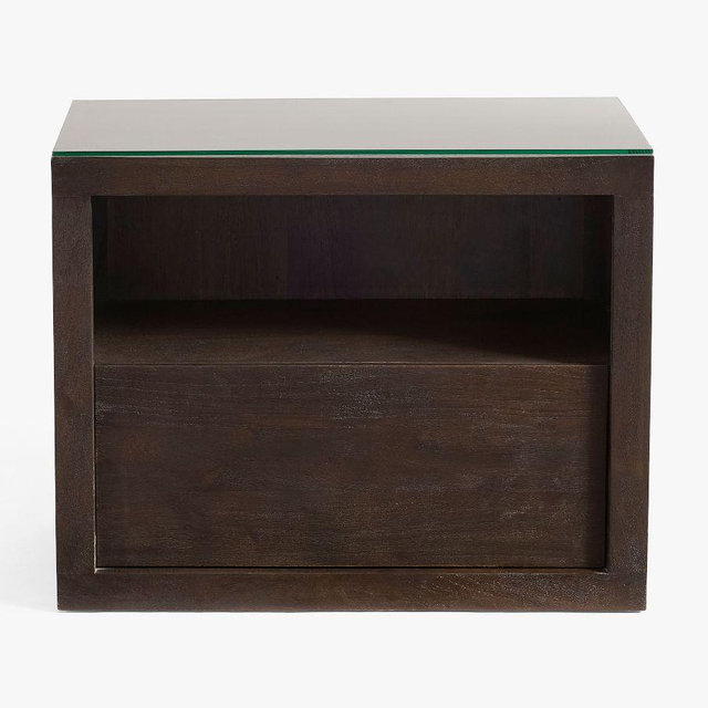 Cayman Nightstand with Glass Top, Coffee Bean, 27"