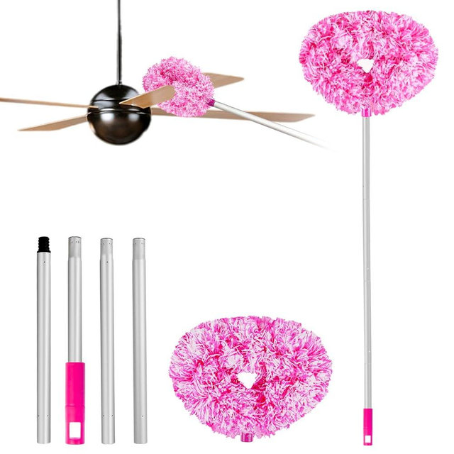 Ceiling Fan Cleaner Duster Reusable Microfiber Ceiling Fan Blade Cleaner Removable Duster with Extension Pole Adjusts 13 to 49.7 Inch for Cleaning Walls Furniture Door Window Top (Rosy White)