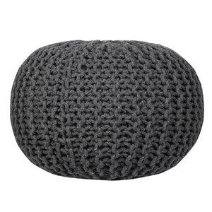Rajrang Hand Knit Pure Cotton Stuffed Pouf Charcoal Grey Braid Cord Stitched Round Footstool Ottoman Home Decorative Perfect Seating