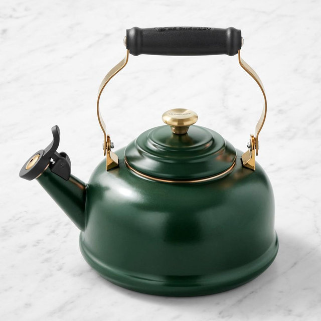 Le Creuset Classic Whistling Tea Kettle, Foret with Gold Accents