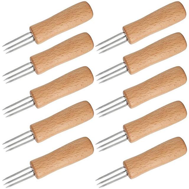 Corn Cob Holders Set of 10 Stainless Steel Corn On The Cob Holders with Wooden Handle Cob Skewers Corn Forks for BBQ Sweetcorn Roasted Meat Fruit