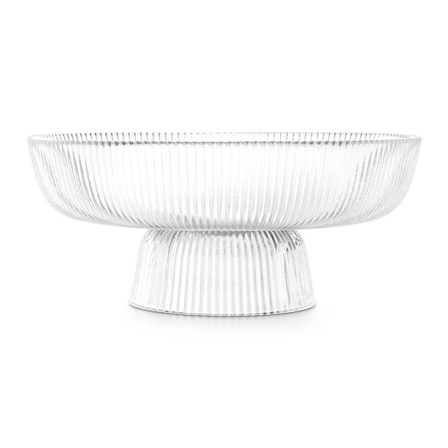 Navaris Glass Fruit Bowl - Decorative Fluted Transparent Glass Bowl for Fruit Snacks Sweets - 26cm Diameter Table Centerpiece Dish - Clear Glass