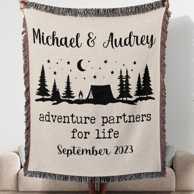 Personalized Couple Wedding Anniversary Gift Woven Blanket Adventure Partners For Life Husband Wife Engagement Party Christmas Gift