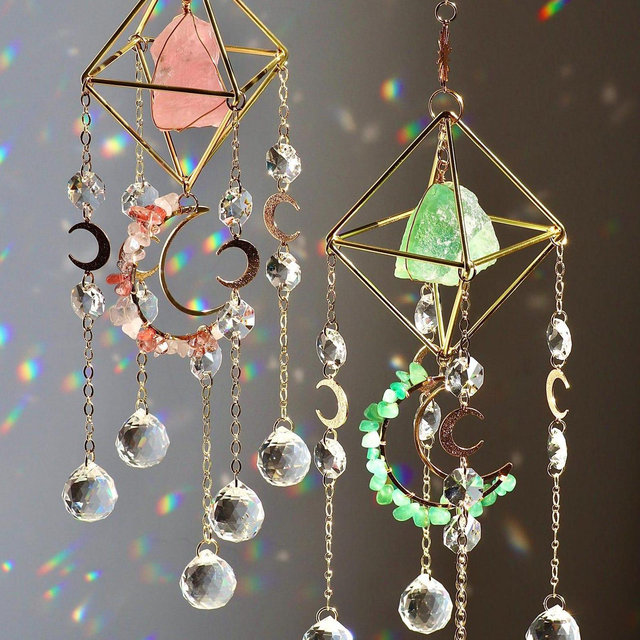 Crystal Suncatcher for Window | Rainbow Maker | Gemstone Prism Hanging Ornament | Sun Catcher Christmas Gift | Boho Crystal Decor