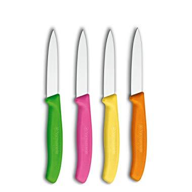 Victorinox 1 4-Piece Set of 3.25 Inch Swiss Classic Paring Knives with Straight Edge, Spear Point, 3.25", Pink/Green/Yellow/Orange