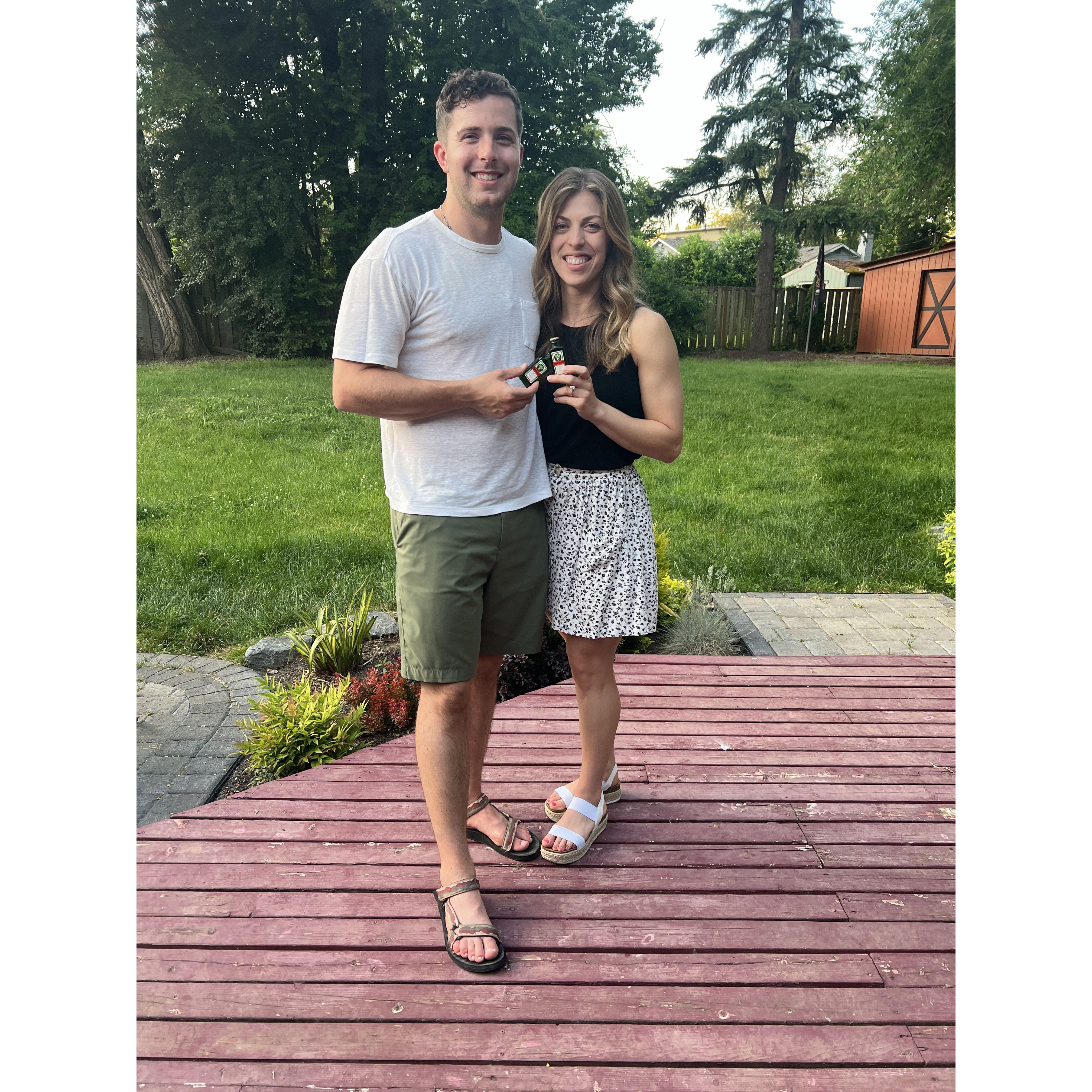 After we got engaged, we drank the Jager we were gifted on our very first date!