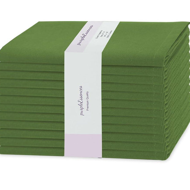 PurpleEssences Set of 12 Cloth Dinner Napkins 100% Cotton 18x18 Inch - Soft Durable Washable - Ideal for Farmhouse Party Fall Thanksgiving - Perfect Everyday Use Table Linen - Sage Green