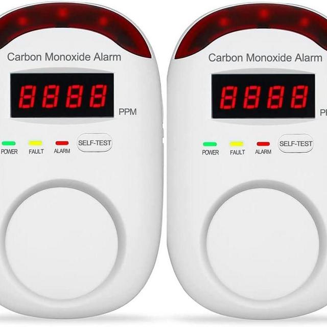 2 Packs Plug in Type Carbon Monoxide Detector Alarm, Vzmcov CO Detector Monitor with LED Digital Display and Voice Alert for Home Basement Kitchen Office Hotel Garage Bedroom Living Room Bedroom