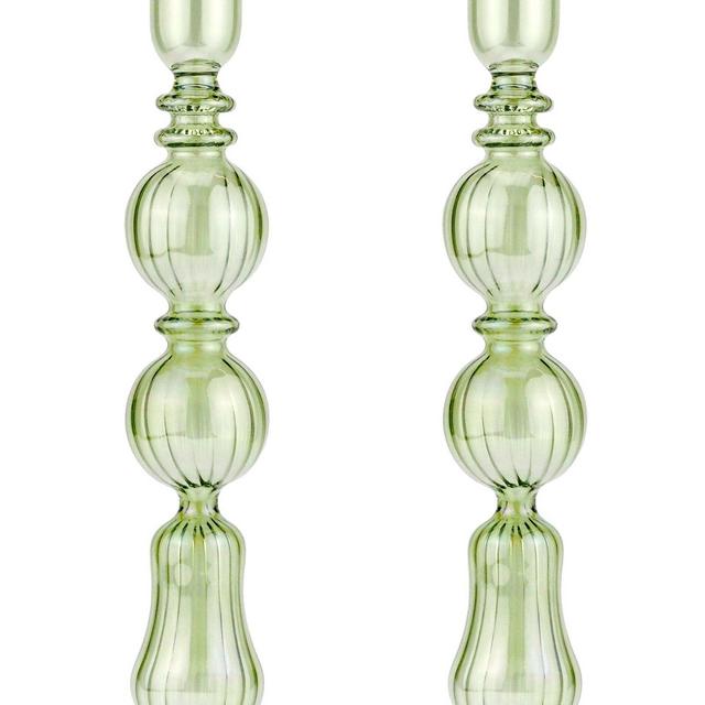 Set-Of-Two Tall Glass Candle Sticks