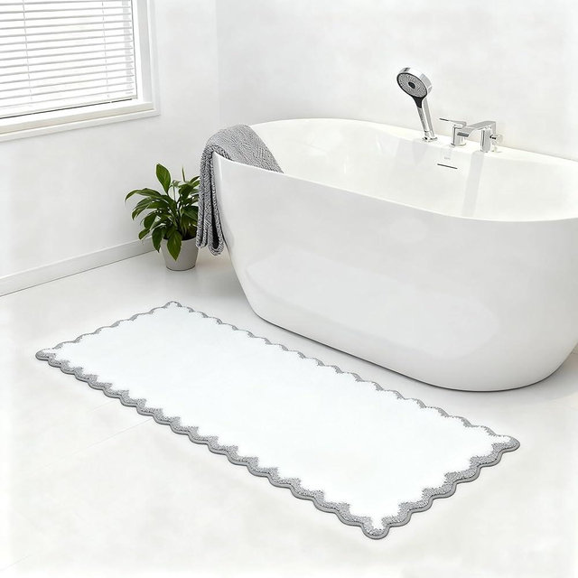 ORTIGIA Long Cute Scalloped Bathroom Rugs Runner, Fun Gray Plush Microfiber Scallop Bath Mats Non Slip Washable Quick Dry Absorbent, Rug Carpet for Bathtub Sink Laundry Room Bedroom, 24x59