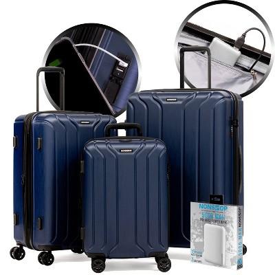 Nonstop New York 3 Piece Set (20"/24"/28") 4-wheel Luggage Sets +Powerbank & 2 Packing Cubes Navy