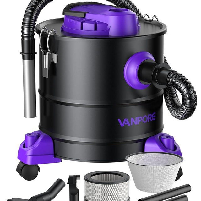 VANPORE Ash Vacuum for Pellet Stoves: 5.2 Gallon Fireplace Ash Vac with 1200w Powerful Suction & Wheeled Base - Ash Vacuum Cleaner for Fireplaces, Pellet Grill, Wood Stove, Fire Pits