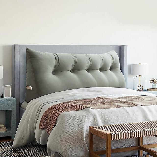 VERCART Large Headboard Pillow Wedge Bed Rest Reading Pillow Daybed Pillows Triangular Headboard Wedge Pillows Bolster Gap Filler Triangle Back Cushion Long Wedge Pillow Velvet Taupe Queen