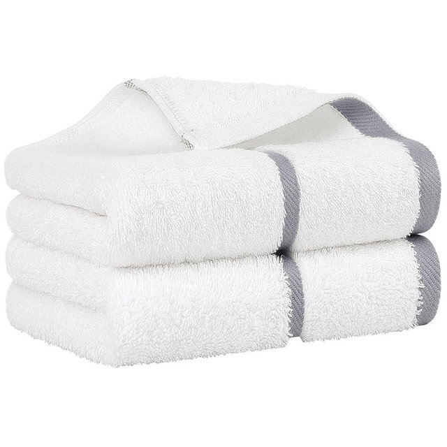 PiccoCasa Set of 2, 750 GSM Luxury White Hand Towels - Oversized 16x30 Inch Cotton Ring Spun Face Towels Highly Absorbent Home Hotel Spa Quality Towel, Gray Strip