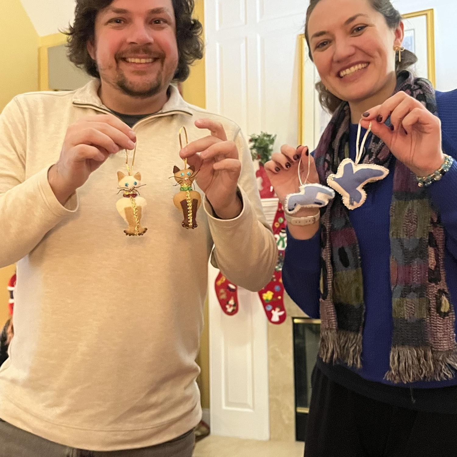 Thanksgiving at Stephen’s parents’ house in Paoli, PA!  Liz made us these adorable Benji and Chester ornaments and seagulls from Taylor Swift’s 1989 album.