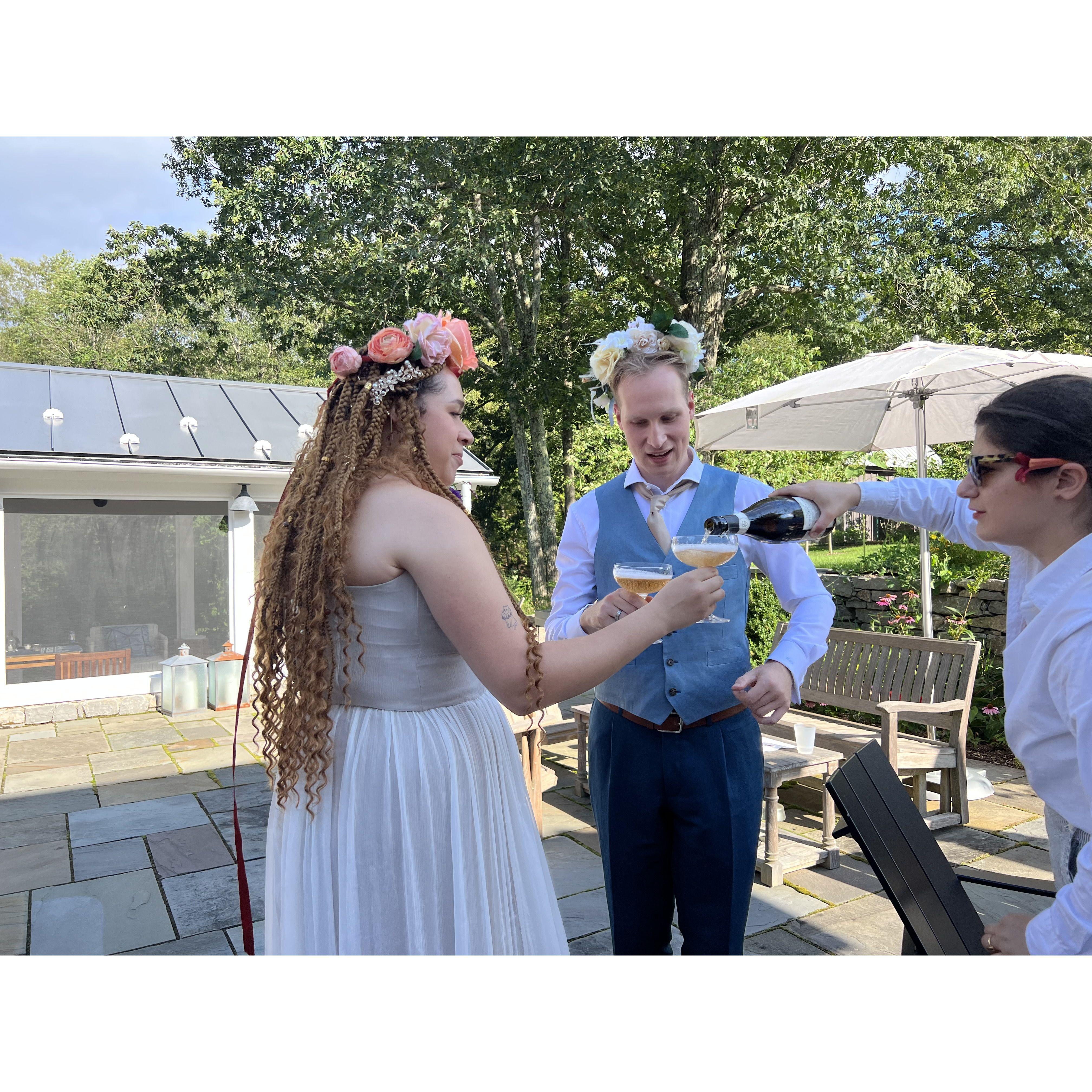 Champagne toast, featuring Julia