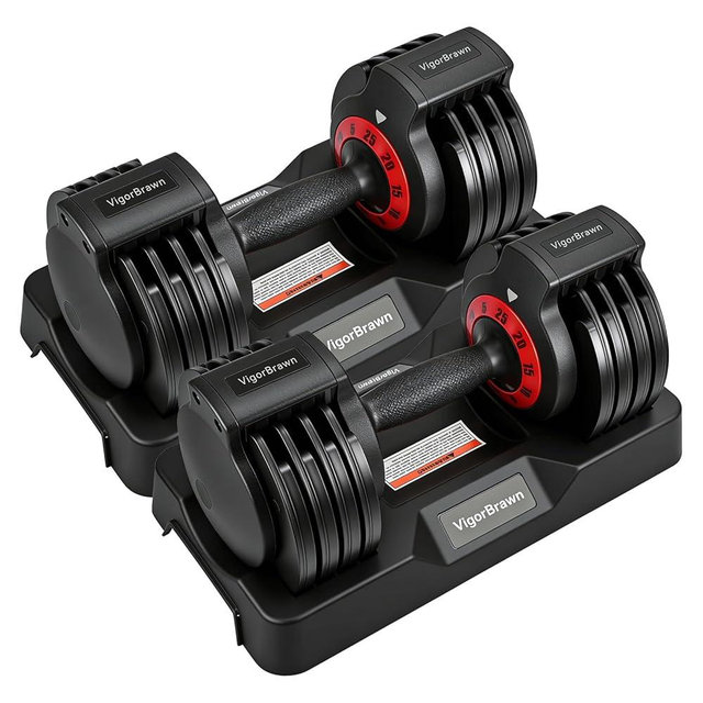 Adjustable Dumbbell Set, 2-in-1 Weights with Anti-Slip Handle, Fast Weight Adjustment for Home Gym, Strength Training, Single/Pair with Tray
