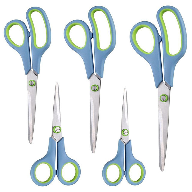 Scissors All Purpose,Scissors Set of 5,Premium Stainless Steel Sharp Blades Soft Comfort-Grip Handles Suitable for School,Office Supplies and Family Daily Use