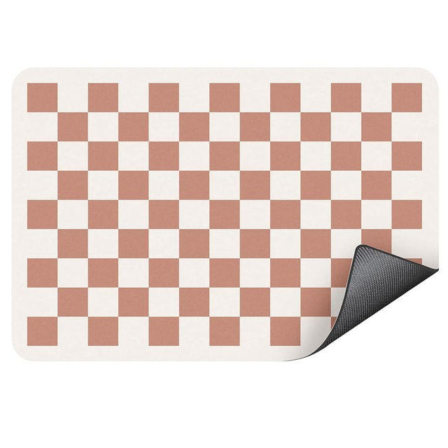 Clinuse Coffee Mats, 24"x16" Checkered Dish Drying Mat for Kitchen Counter, Quick Dry Mat, Diatomite Absorbent Aesthetic Large Drying Mats for Coffee Bar - Beige
