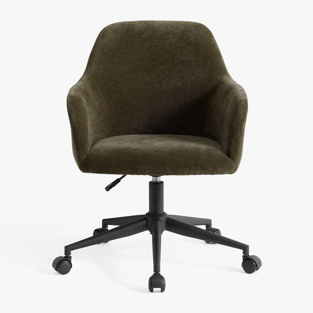 Carson Upholstered Swivel Desk Chair, Rustic Chenille Dark Moss