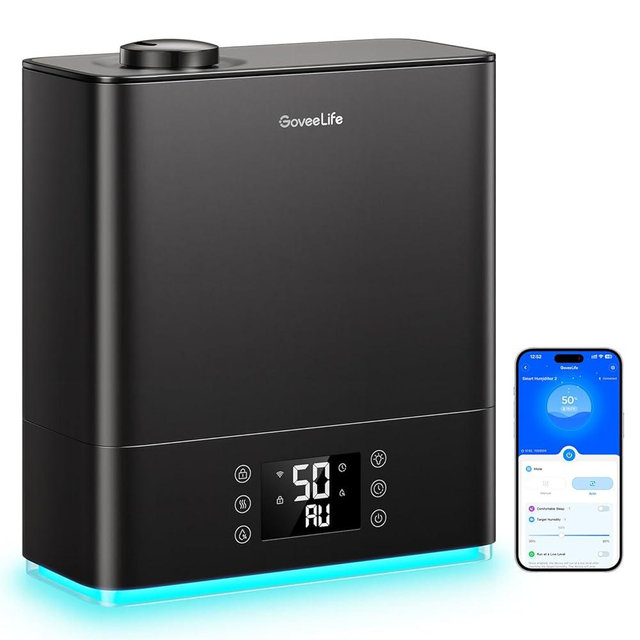 GoveeLife Smart Humidifier for Bedroom Large Room, Top-Fill Cool Mist 6L Humidifier, Auto Mode, App & Voice Control, 60H Runtime, RGB Nightlight, WiFi Air Humidifier for Baby Plants, Black