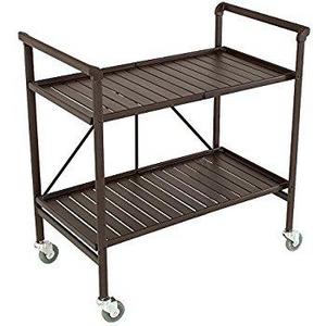Cosco Indoor or Outdoor Folding, Metal, Rolling Serving Cart, Brown