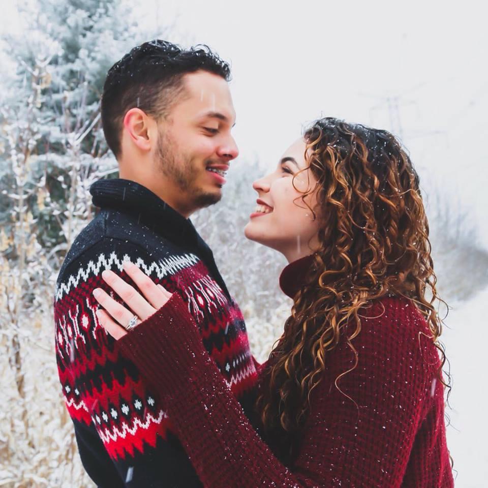 Engagement announcement picture taken the day after our engagement