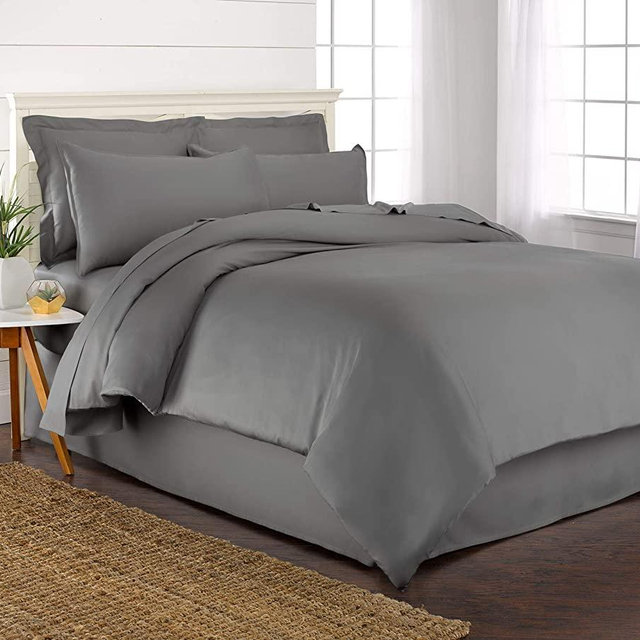 Pure Bamboo King Size Duvet Cover Set - 100% Organic Bamboo, Luxuriously Soft and Cooling - 3 Piece Set - 1 King Button Closure Duvet Cover with Ties, 2 Pillowcase Covers (King, Stone Grey)
