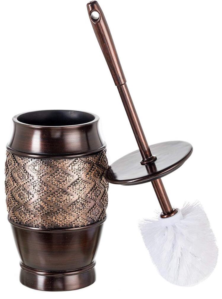 Dublin Decorative Toilet Cleaning Bowl Brush with Holder and Lid - (5" x 5" x 15.5"H) Decorative Bowl Scrubber, Space Saving Design, Contemporary Scrubbing Cleaner (Brown)
