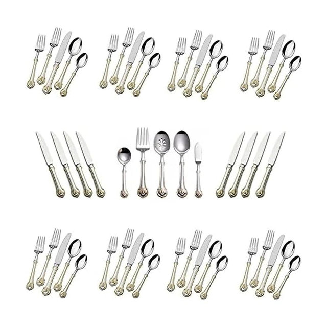 Wallace Napoleon Bee Gold Accent 18/10 Stainless Steel 53pc. Flatware Set