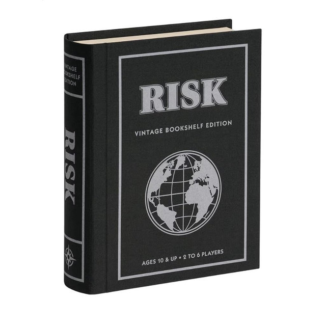 WS Game Company Risk Vintage Bookshelf Edition, Linen Wrapped Book Box & Slipcase - Secret Mission Variant & 6 Armies - Strategy Board Games for Adults & Kids, Ages 10+