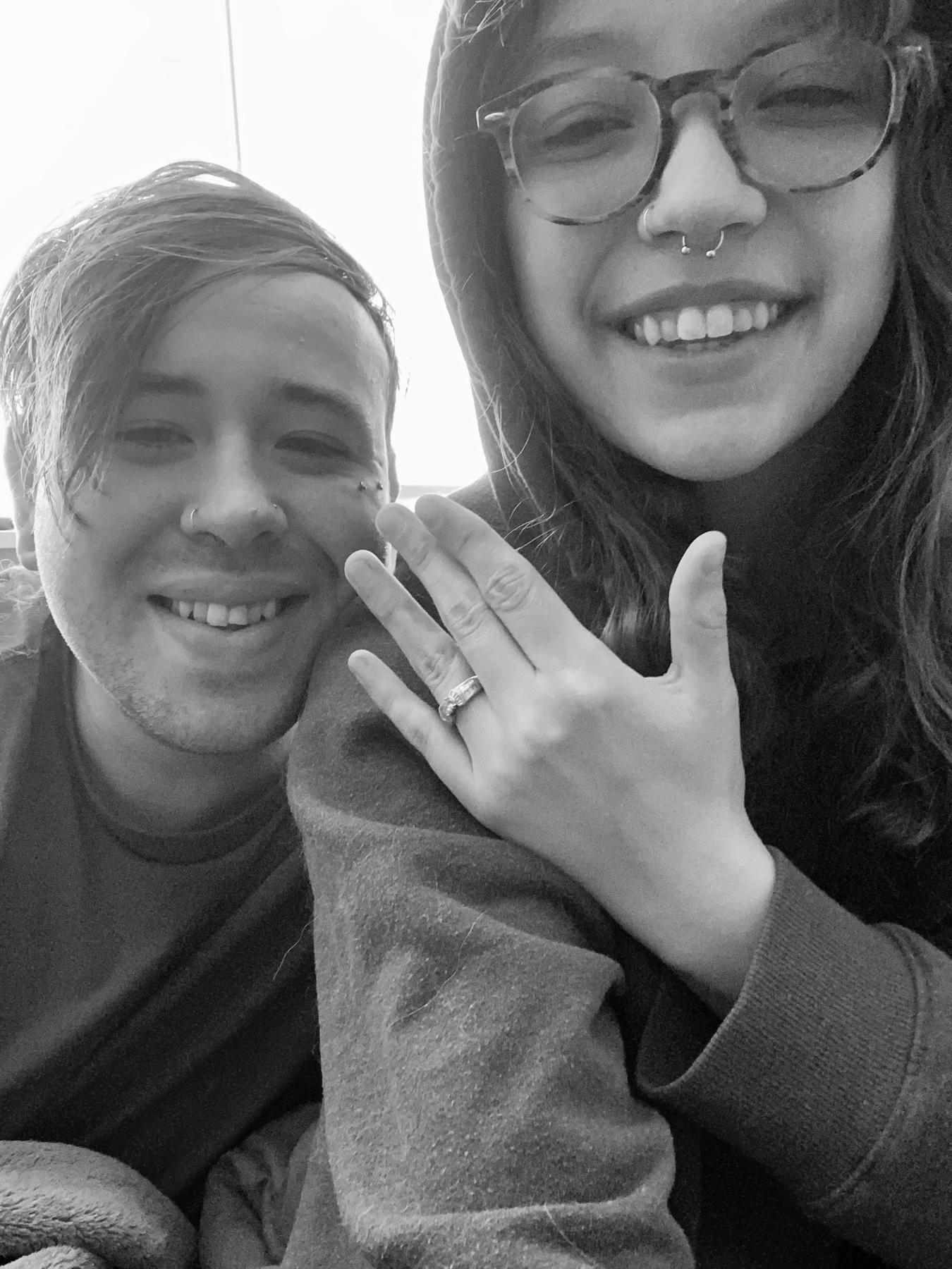 Morning after engagement photo to text to the families 🤣❤️