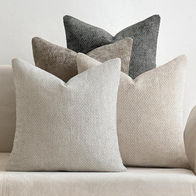 MIULEE Pack of 4 Couch Throw Pillow Covers 22x22 Inch Neutral Soft Decorative Chenille Pillow Covers Farmhouse Boho Accent Cushion Covers for Mid Century Modern Home Decor Sofa Bedroom Living Room