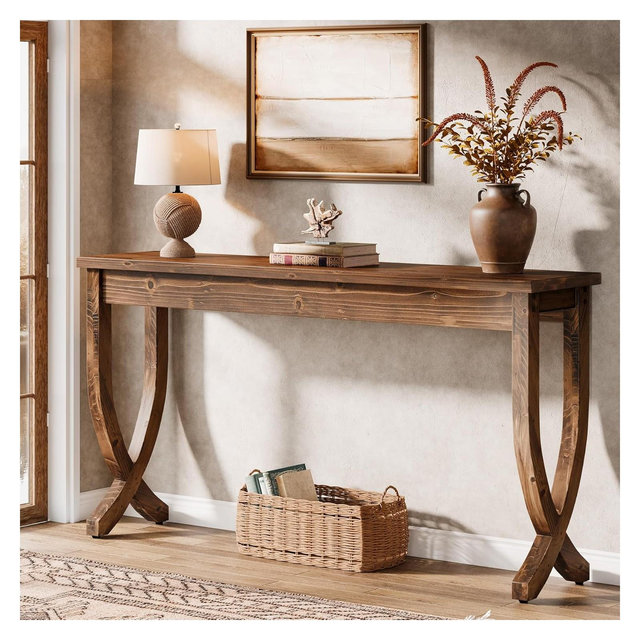 Lantine 63-Inch Solid Wood Console Table, Farmhouse Entryway Table Sofa Table for Living Room, Hallway, Entrance, Foyer