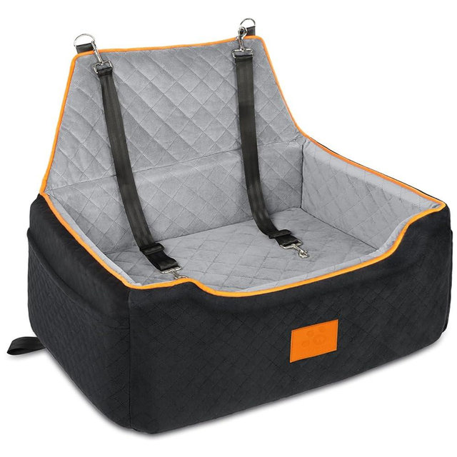 XIEEAOZEE Dog Car Seat for Large/Medium Dog, Dog Booster Seat for Dogs Under 55Lbs or 2 Small Dogs, Detachable and Washable Travel Dog Seat with Thick Cushion and Storage Pockets (Black/Gray)