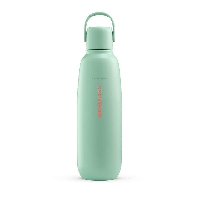 SodaStream - Fizz & Go Cool Bottle | Stainless Steel Carbonating Water Bottle | Keeps Drinks Cold 12 Hrs | Cupholder Friendly | Compatible with Pink CO2 cylinder machines | Mint color | 30.4 oz