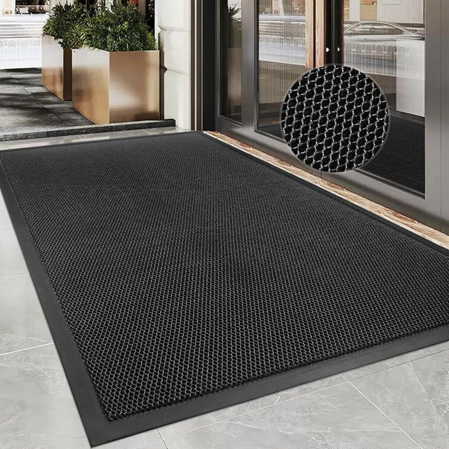 Azadx Indoor Outdoor Door Mat 35"x 47" Doormat for Entry Heavy Duty Front Door Mat Stretch Mesh Dirt Trapper Welcome Doormats Non-Slip Backing Entrance Mats for Home Commercial Floor Mats, Black Grey
