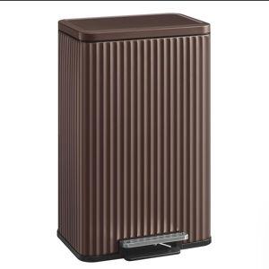 SONGMICS Trash Can, 13 Gallon (50 L) Garbage Can for Kitchen, with Lid, Pedal, and Removable Inner Bucket, Soft Close, Stainless Steel, 15 Trash Bags (Code K) Included, Brown ULTB586MZ01