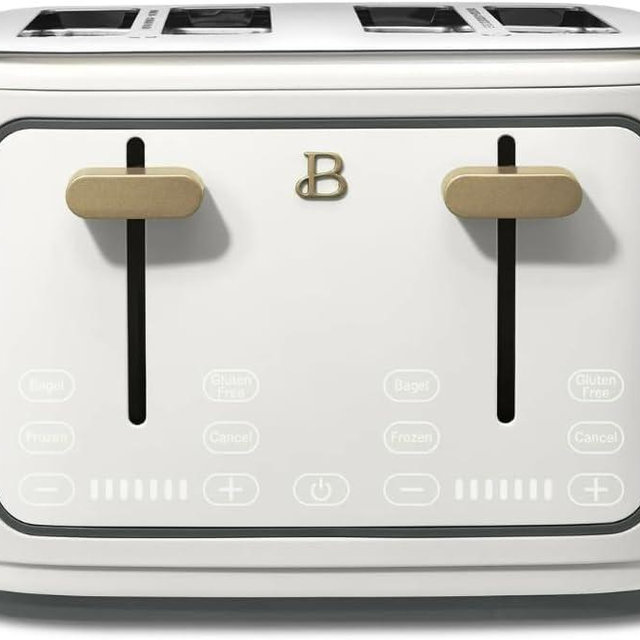 Beautiful 4-Slice Toaster by Drew Barrymore – Touch Display, Extra-Wide Slots, Bagel & Frozen Functions, Stainless Steel (White Icing)