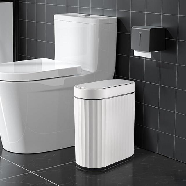 ELPHECO Bathroom Trash Can with Lid 2 Gallon Small Sensor Garbage Can, 9 Liter Slim Smart Trash Bin, Waterproof Automatic Wastebasket, Narrow Plastic Garbage Bin for Bathroom, Black and White