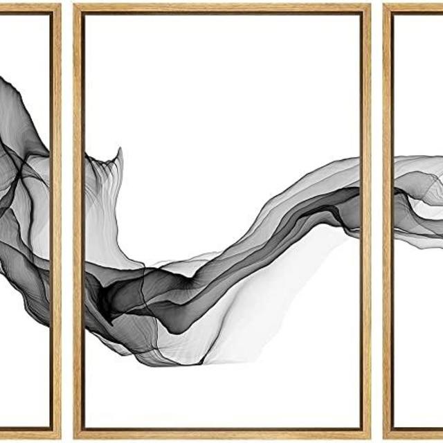 SIGNWIN Framed Canvas Print Wall Art Flowing Gray Smoke Abstract Shapes Digital Art Modern Art Minimalist Relax/Calm Cool for Living Room, Bedroom, Office - 16"x24"x3 Natural