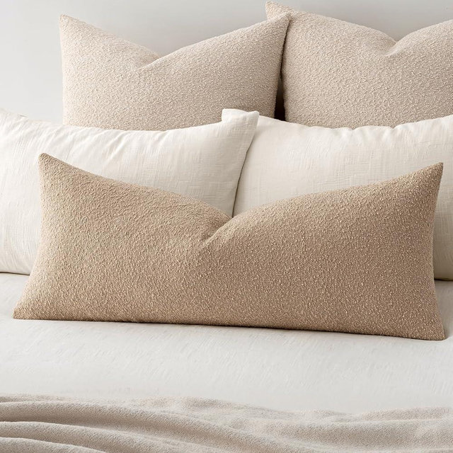 MIULEE Textured Boucle Throw Pillow Cover Khaki Accent Solid Lumbar Pillow Case Decorative Soft Pack of 1 Couch Cushion Chair Sofa Bedroom Livingroom Home Decor,36x14 Inch