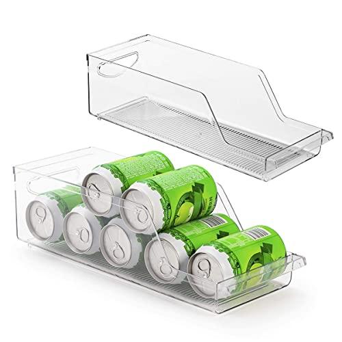Soda Can Organizer for Refrigerator Set of 2 Refrigerator Organizer for Kitchen,Freezer,Countertop-Clear Can Organizer