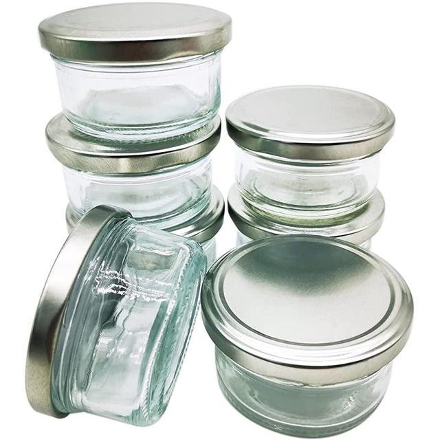 Delove 2.5 oz Small Glass Condiment Containers with Lids - Salad Dressing Container to Go - Dipping Sauce Cups Set - Leak proof Reusable Sauce Containers for Lunch Box Picnic Travel - 7pack (Sliver)