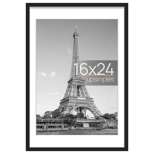 upsimples 16x24 Picture Frame, Display Pictures 14x20 with Mat or 16x24 Without Mat, Wall Hanging Poster Frame, Black, 1 Pack