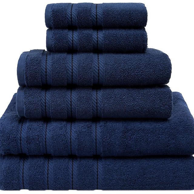 American Soft Linen Premium, Luxury Hotel & Spa Quality, 6 Piece Kitchen & Bathroom Turkish Towel Set, Cotton for Maximum Softness & Absorbency, [Worth $72.95] (Navy Blue)