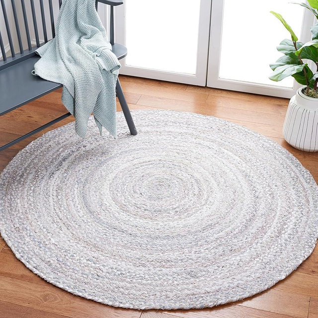 SAFAVIEH Braided Collection 3' Round Light Grey BRD452F Handmade Country Cottage Reversible Cotton Area Rug