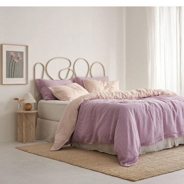 French Flax Linen Double Sided Quilt Cover in Lilac/Blush