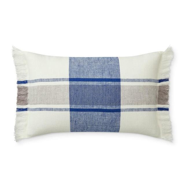 Linen Yarn Dyed Pillow Cover, 14" X 22", Blue/Gray