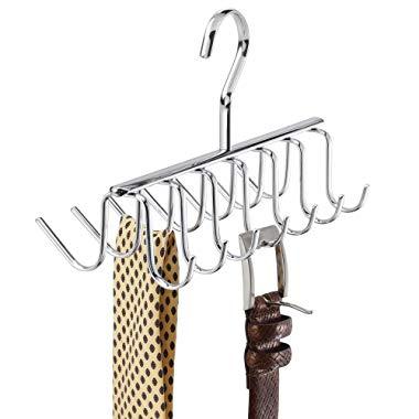 iDesign Axis Metal Tie and Belt Hanger, Hanging Closet Organization Storage Holder for Belts, Men's Ties, Women's Shawls, Pashminas, Scarves, Clothing, Accessories, 14 Hooks, Chrome